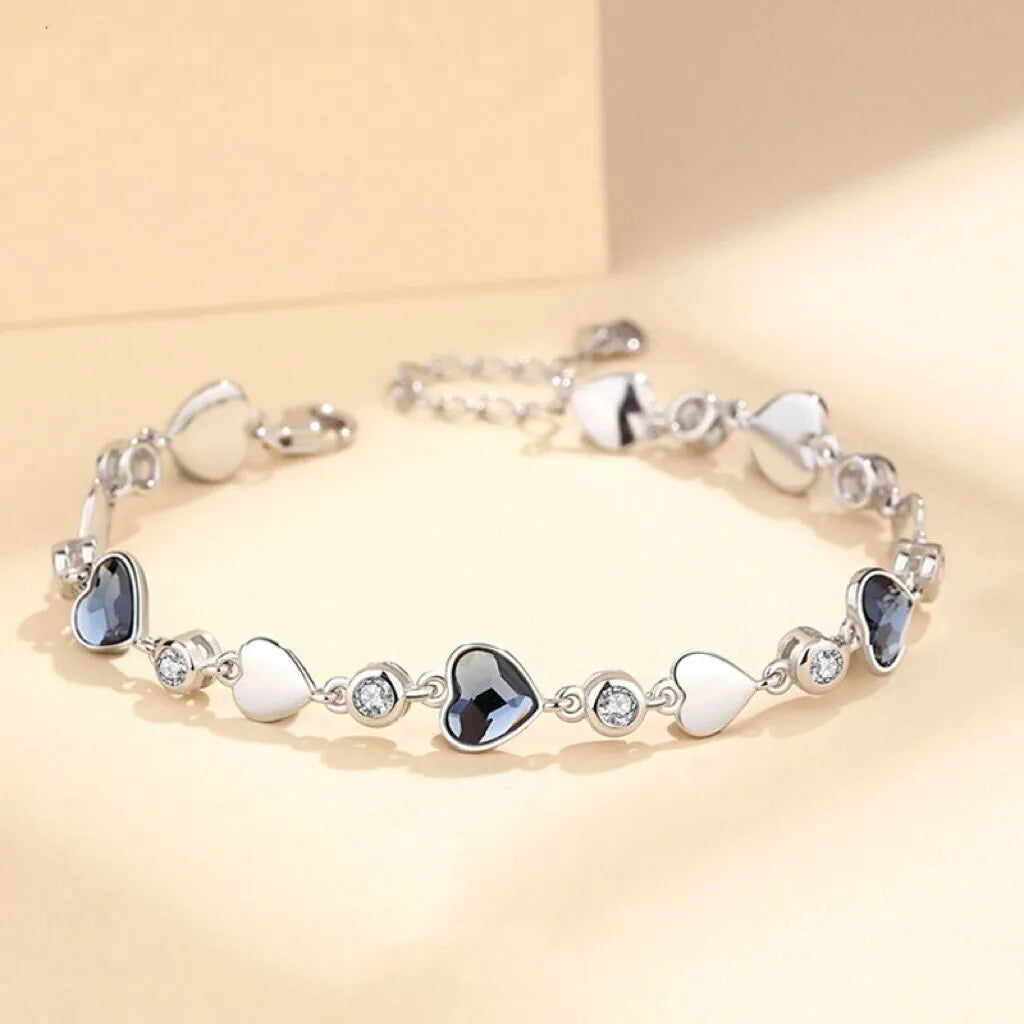 Crystal Love Heart Linked Charm Bracelet