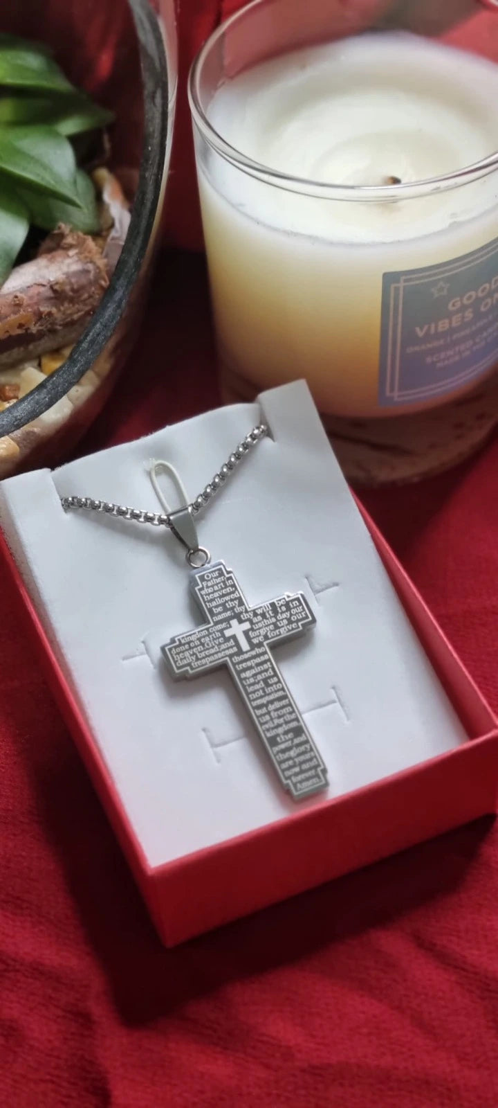 Lords Prayer Cross Necklace | Our Father Cross Chain Necklace | Christian Bible Verse Necklace
