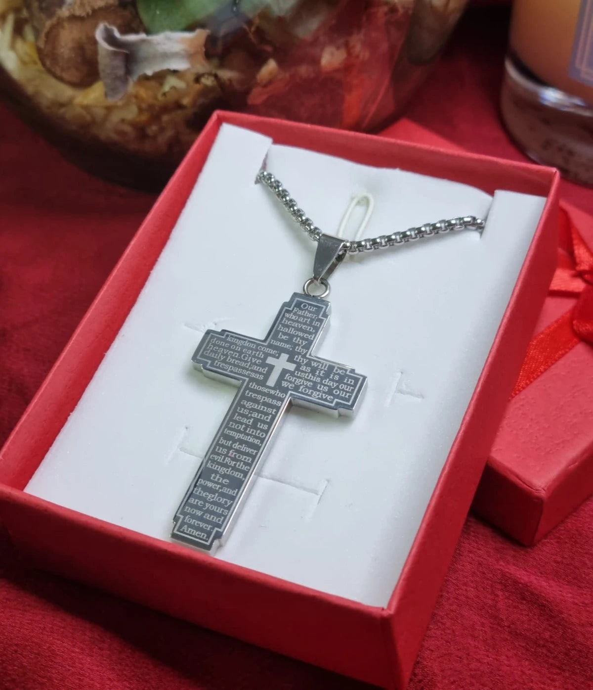 Lords Prayer Cross Necklace | Our Father Cross Chain Necklace | Christian Bible Verse Necklace