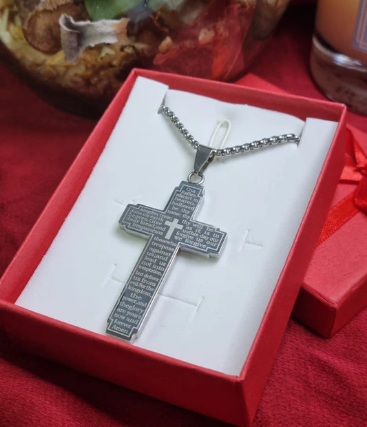 Lords Prayer Cross Necklace | Our Father Cross Chain Necklace | Christian Bible Verse Necklace