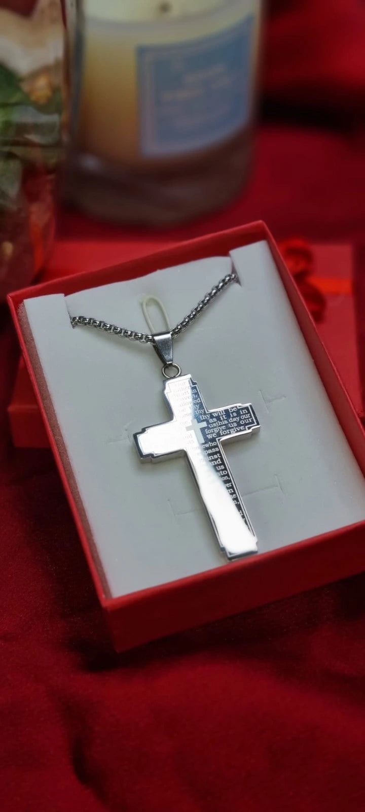 Lords Prayer Cross Necklace | Our Father Cross Chain Necklace | Christian Bible Verse Necklace