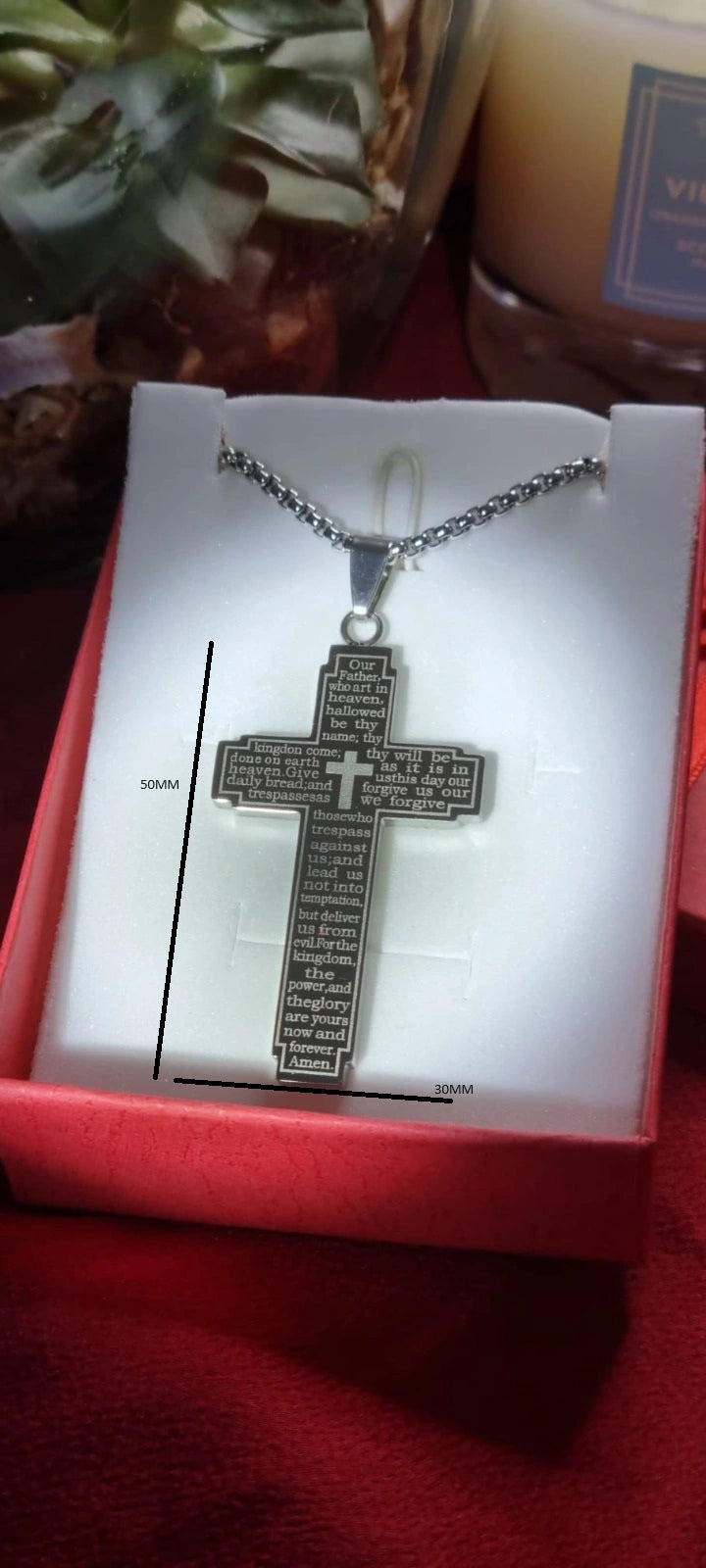 Lords Prayer Cross Necklace | Our Father Cross Chain Necklace | Christian Bible Verse Necklace