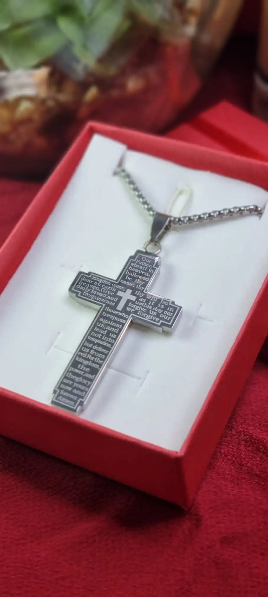 Lords Prayer Cross Necklace | Our Father Cross Chain Necklace | Christian Bible Verse Necklace