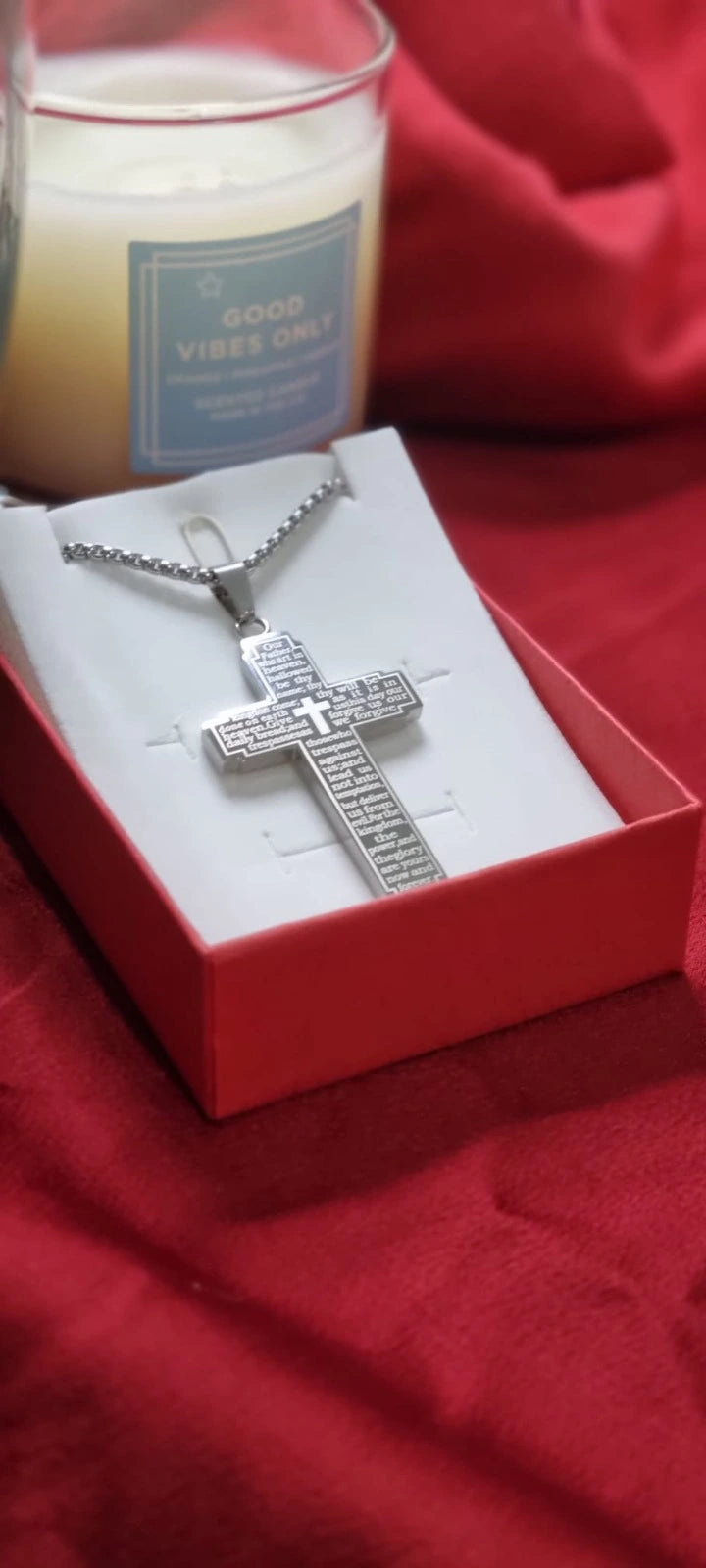 Lords Prayer Cross Necklace | Our Father Cross Chain Necklace | Christian Bible Verse Necklace