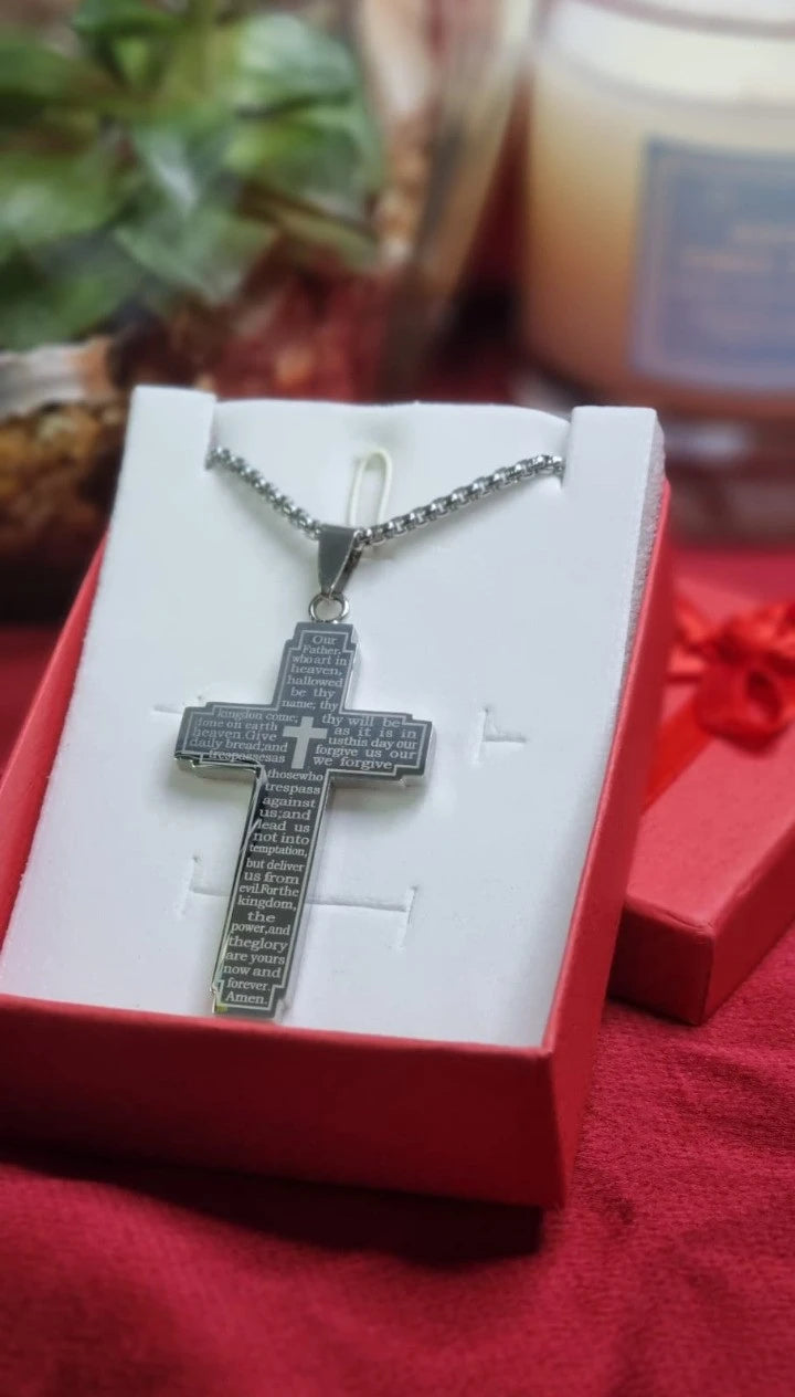 Lords Prayer Cross Necklace | Our Father Cross Chain Necklace | Christian Bible Verse Necklace