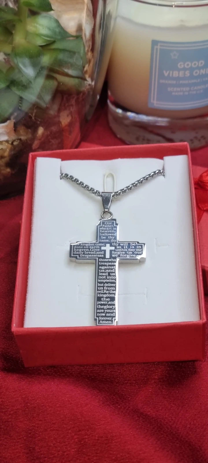 Lords Prayer Cross Necklace | Our Father Cross Chain Necklace | Christian Bible Verse Necklace