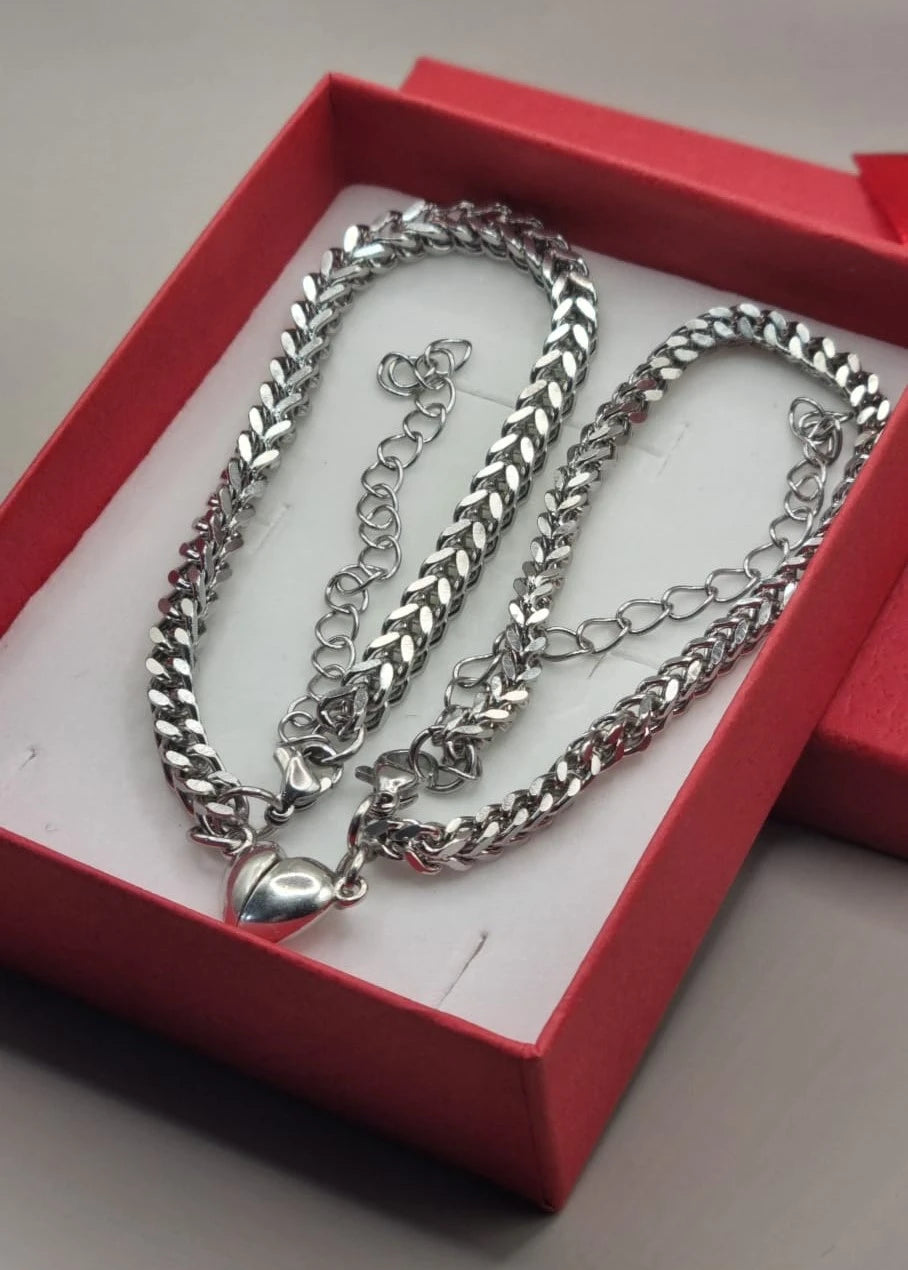 Magnetic Heart Couple Bracelet Set | Stainless Steel Mutual Attraction | Valentine's Gift for Her