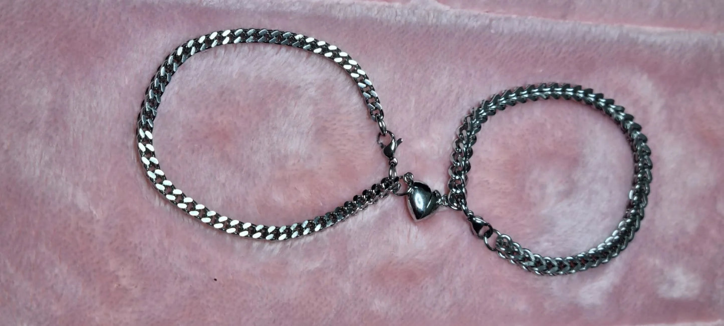 Magnetic Heart Couple Bracelet Set | Stainless Steel Mutual Attraction | Valentine's Gift for Her