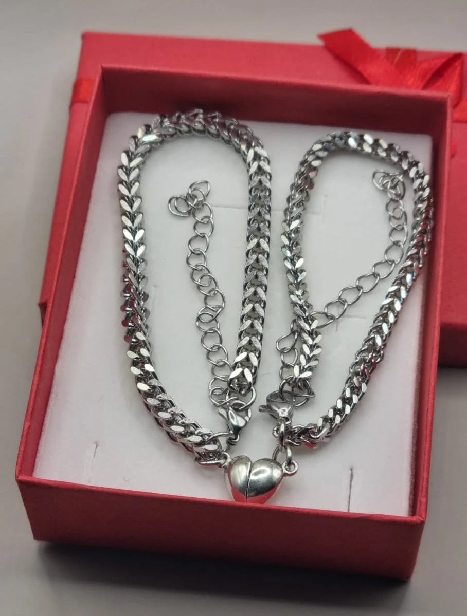 Magnetic Heart Couple Bracelet Set | Stainless Steel Mutual Attraction | Valentine's Gift for Her