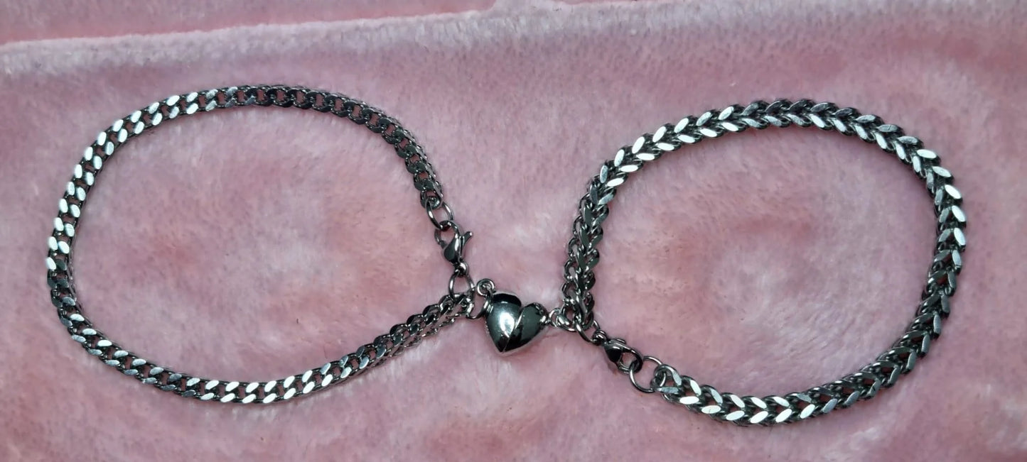 Magnetic Heart Couple Bracelet Set | Stainless Steel Mutual Attraction | Valentine's Gift for Her