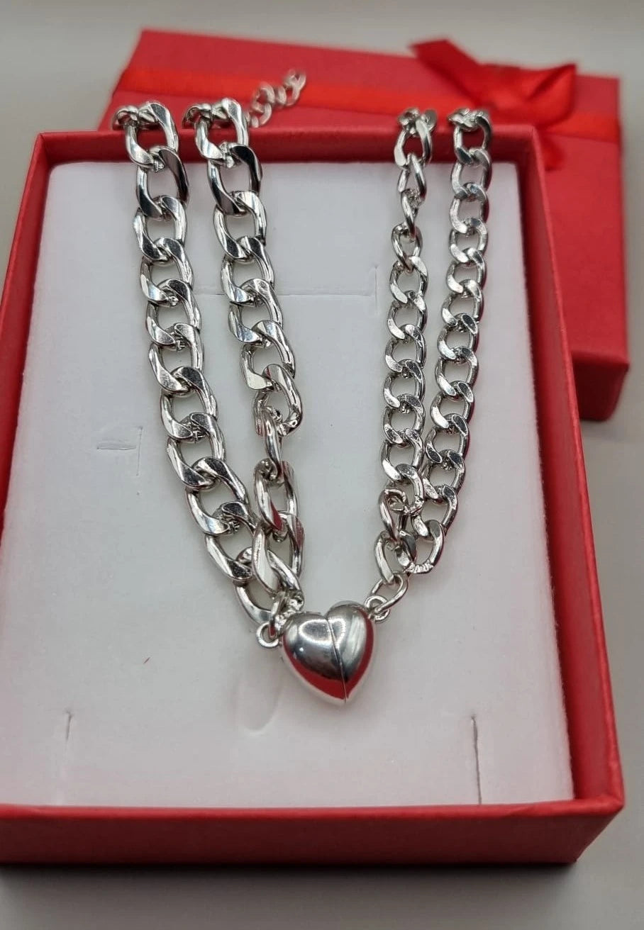 Magnetic Heart Couple Bracelet Set | Stainless Steel Mutual Attraction | Valentine's Gift for Her