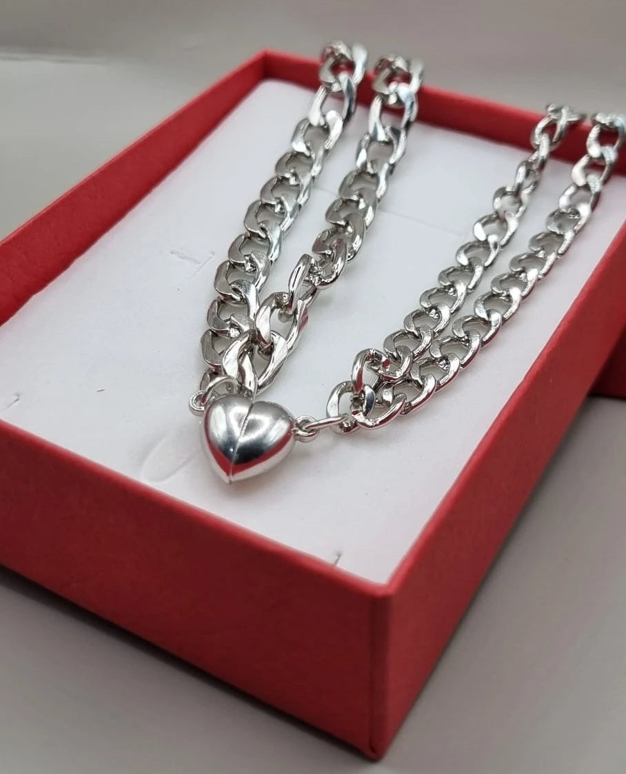 Magnetic Heart Couple Bracelet Set | Stainless Steel Mutual Attraction | Valentine's Gift for Her