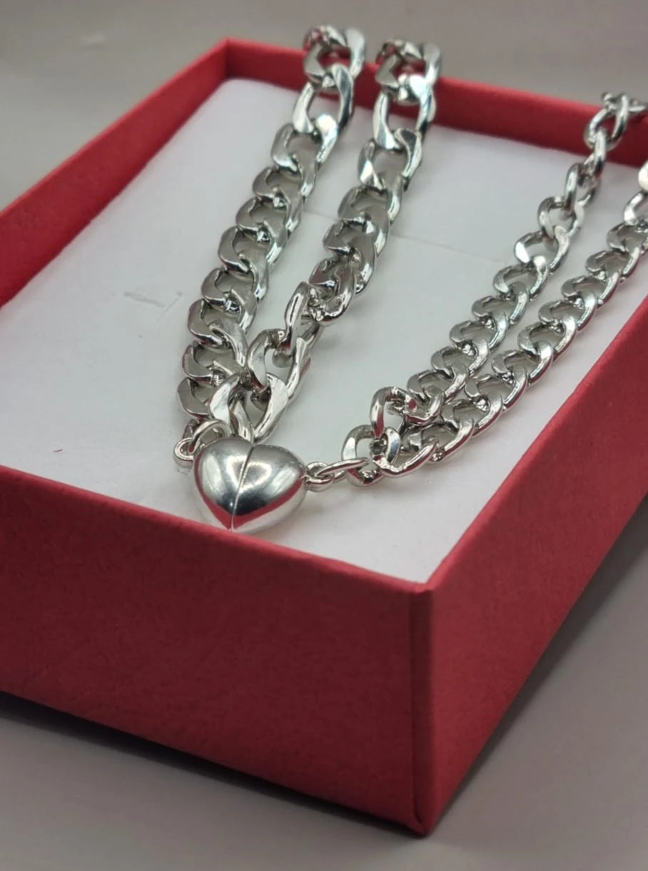 Magnetic Heart Couple Bracelet Set | Stainless Steel Mutual Attraction | Valentine's Gift for Her