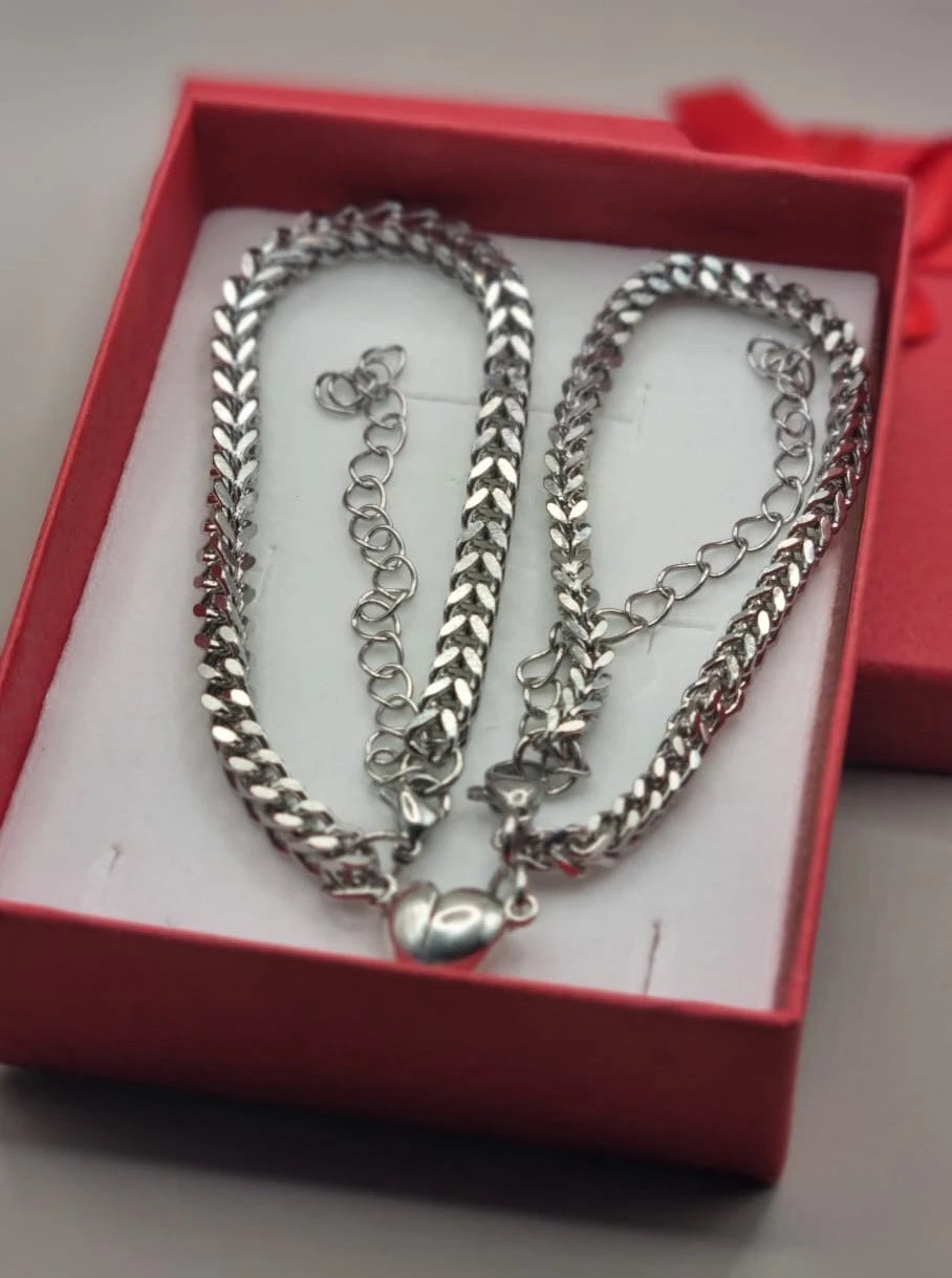 Magnetic Heart Couple Bracelet Set | Stainless Steel Mutual Attraction | Valentine's Gift for Her
