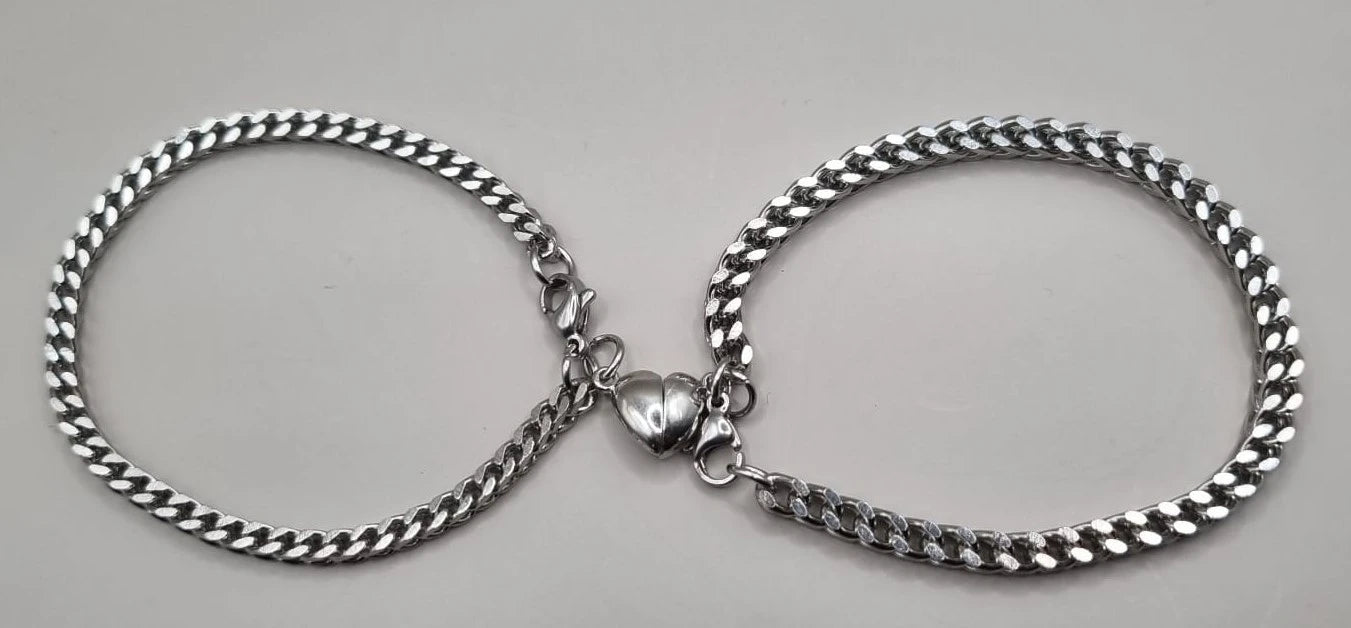 Magnetic Heart Couple Bracelet Set | Stainless Steel Mutual Attraction | Valentine's Gift for Her