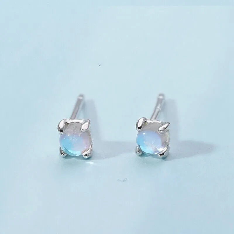 Moonstone Crystal Mermaid Tiny Stud Earrings | Mermaid Tears Earrings 925 Sterling Silver Simulated Glass Crystal Earrings