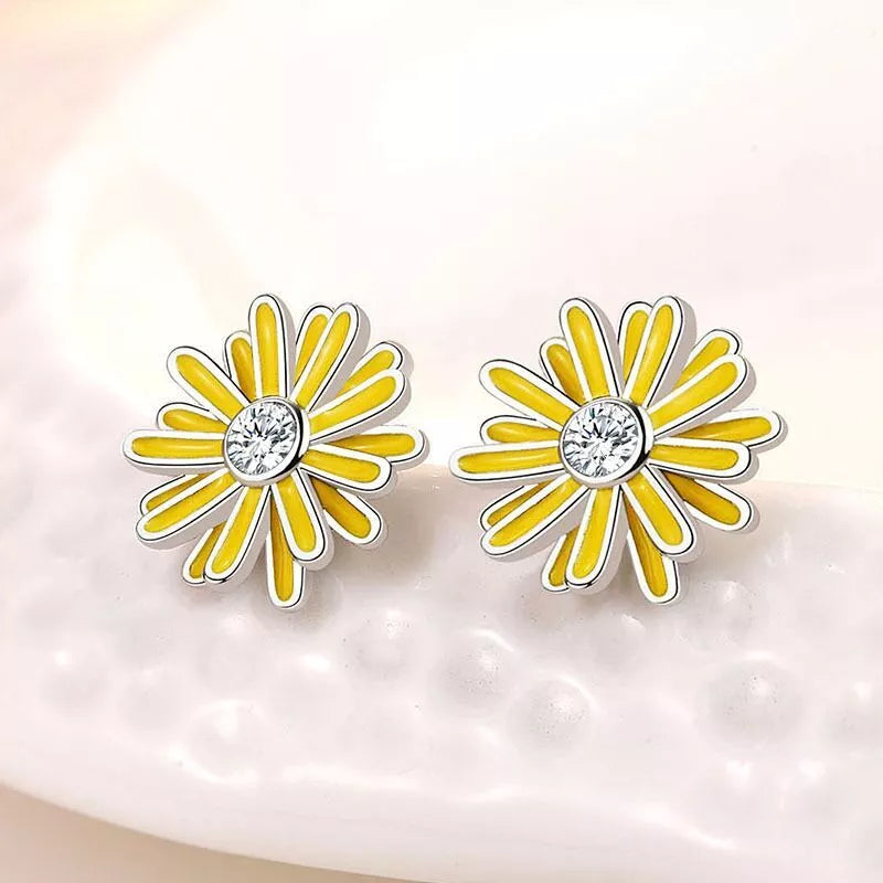 925 Sterling Silver Yellow Flower Crystal Stud Earrings – Hallmarked Floral Jewellery for Women & Girls (12mm)
