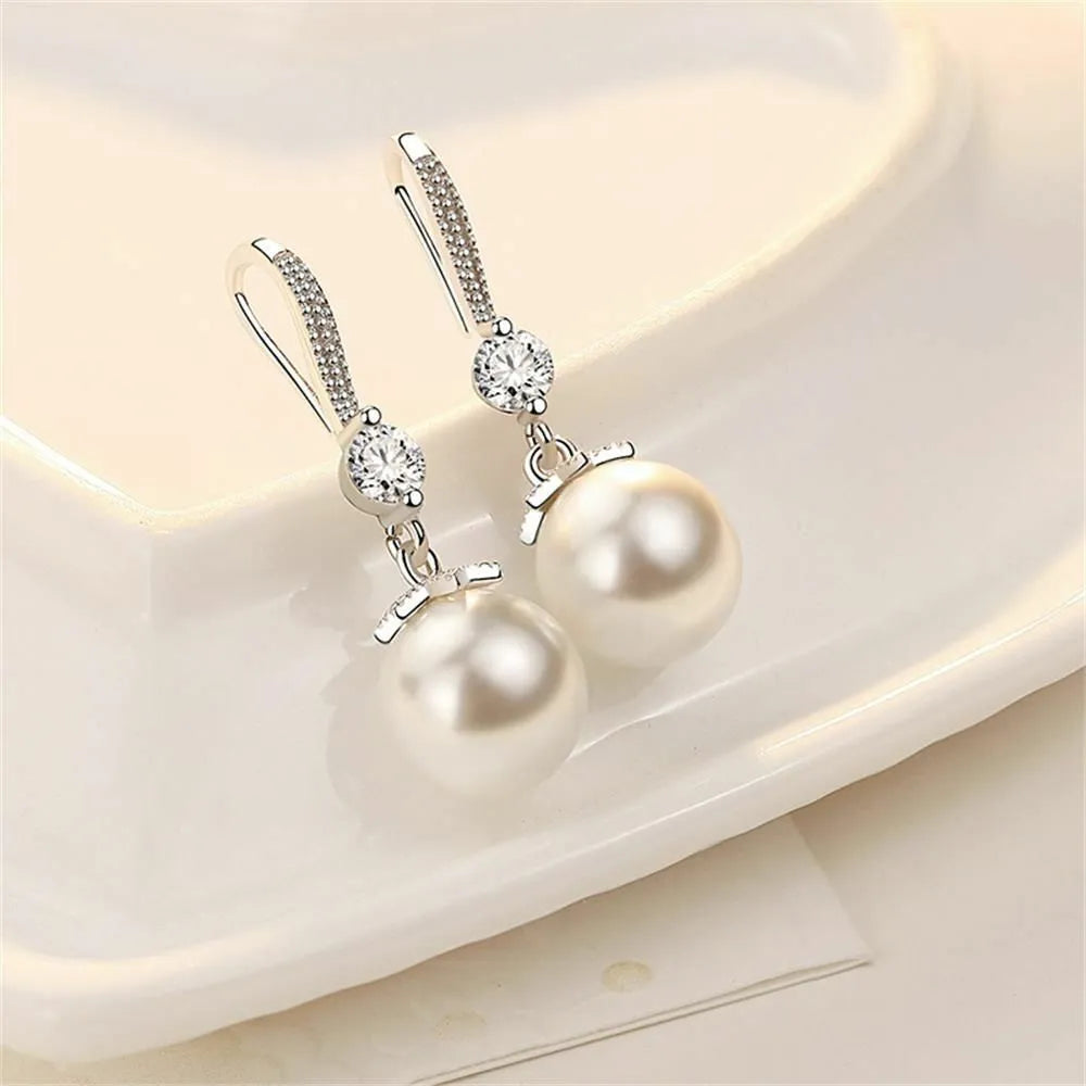 Pearl Drop Hook Earrings | 925 Sterling Silver Real Freshwater Dainty Long Dangle Pearl Earrings
