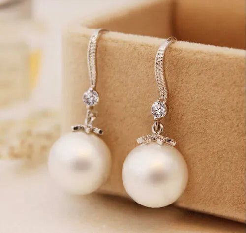 Pearl Drop Hook Earrings | 925 Sterling Silver Real Freshwater Dainty Long Dangle Pearl Earrings