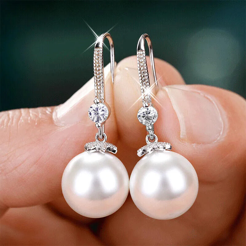 Pearl Drop Hook Earrings | 925 Sterling Silver Real Freshwater Dainty Long Dangle Pearl Earrings