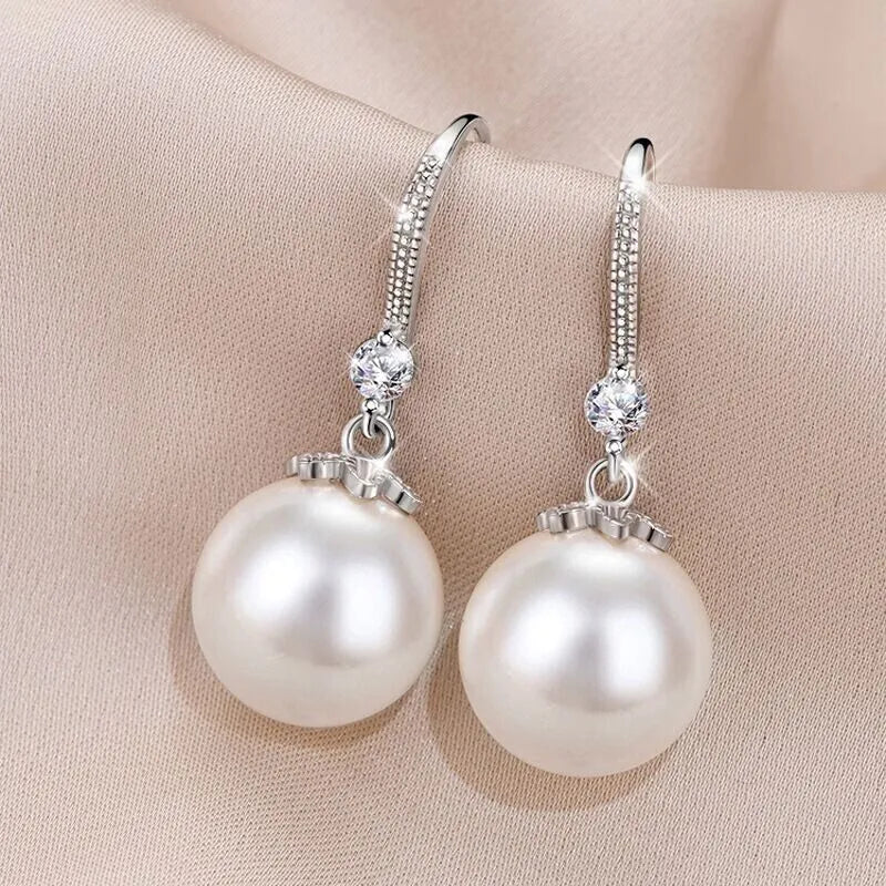 Pearl Drop Hook Earrings | 925 Sterling Silver Real Freshwater Dainty Long Dangle Pearl Earrings