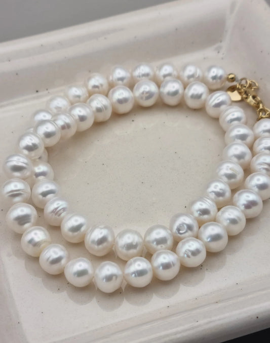 Pearl Bead Necklace | 8mm Round Pearl String Beads Choker for Women