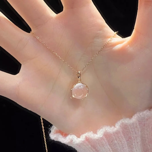 Pink Moonstone Charm Necklace - 925 Sterling Silver Pendant for Women & Girls