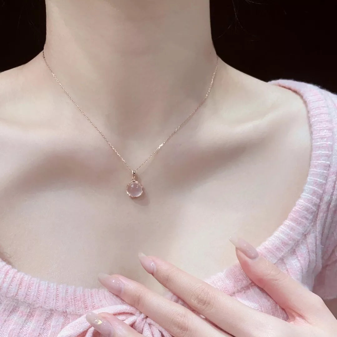 Pink Moonstone Charm Necklace - 925 Sterling Silver Pendant for Women & Girls