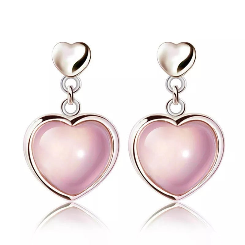 Pink Heart Rose Quartz Stud Earrings