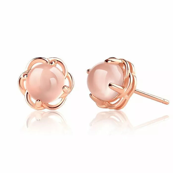 Pink Crystal Rose Gold Stud Earrings – 925 Sterling Silver Jewellery Gift for Women