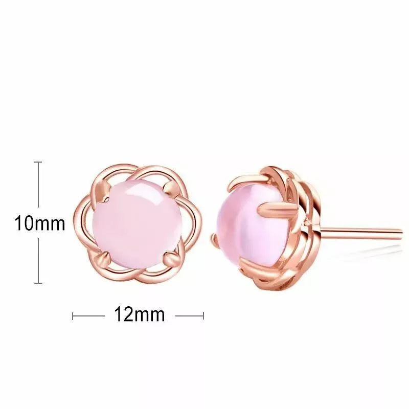 Pink Crystal Rose Gold Stud Earrings – 925 Sterling Silver Jewellery Gift for Women