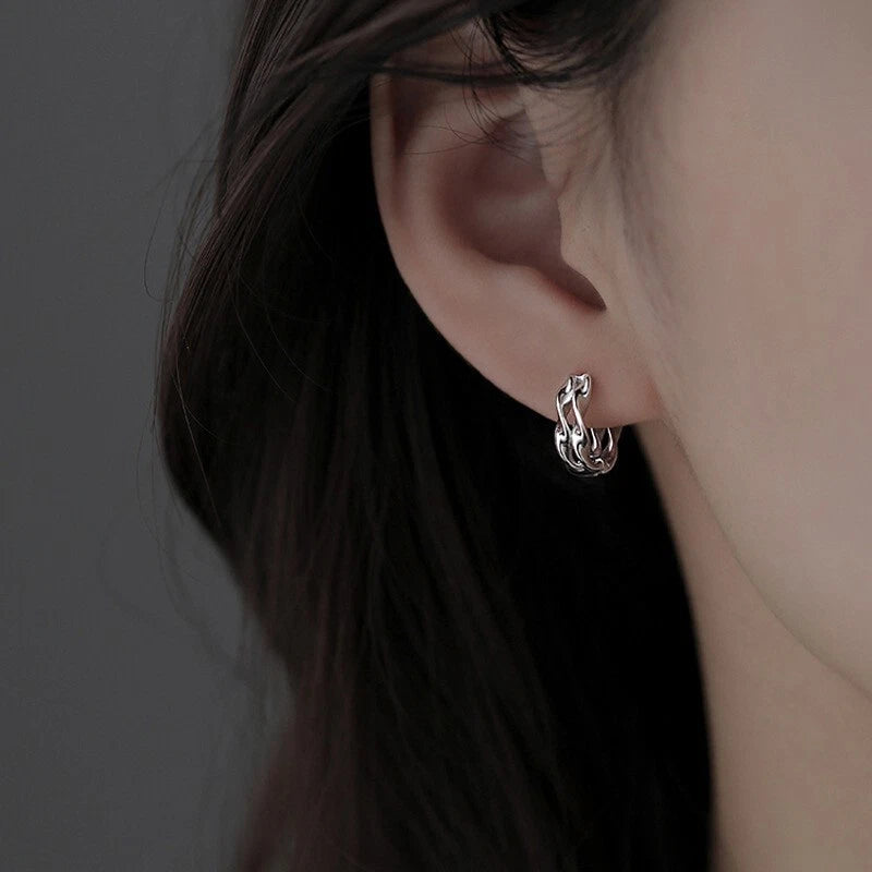 925 Sterling Silver Twisted Hoop Earrings – Women's Fashion Jewellery Gift, 1.4cm, UK
