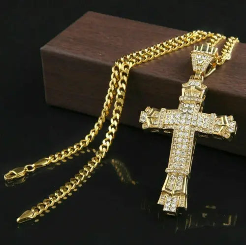 Unisex Big Crystal Cross Pendant Necklace