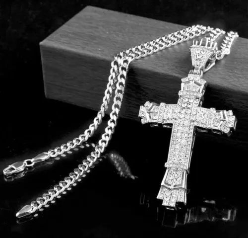 Unisex Big Crystal Cross Pendant Necklace