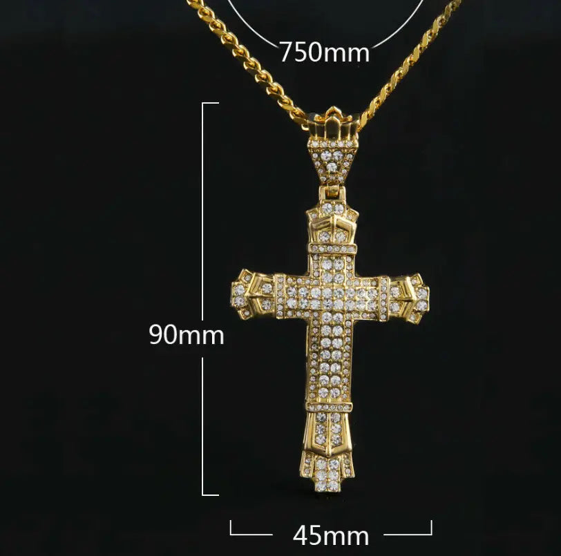 Unisex Big Crystal Cross Pendant Necklace