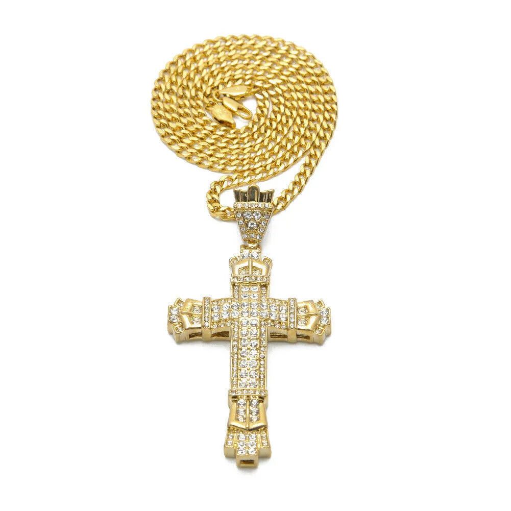 Unisex Big Crystal Cross Pendant Necklace