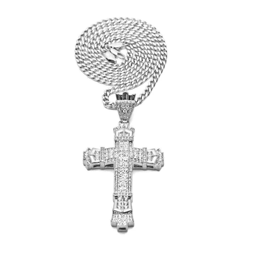 Unisex Big Crystal Cross Pendant Necklace