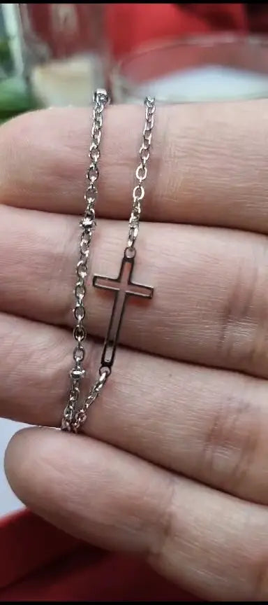 Silver Adjustable Double Chain Cross Bracelet | Tiny Silver Cross Charm Religious Chain Bracelet