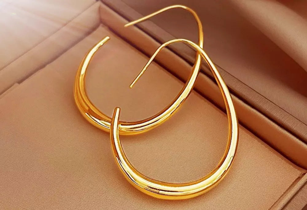 Fashion Silver Gold Water Oval Drop Hook Earrings
