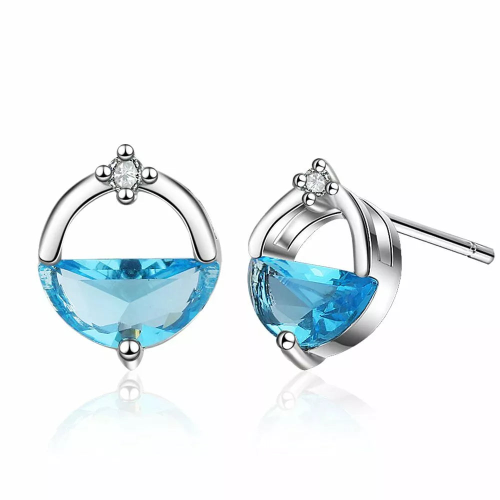925 Sterling Silver Crystal Stud Earrings for Women – Circle Lake Design Hallmarked Jewellery Gift