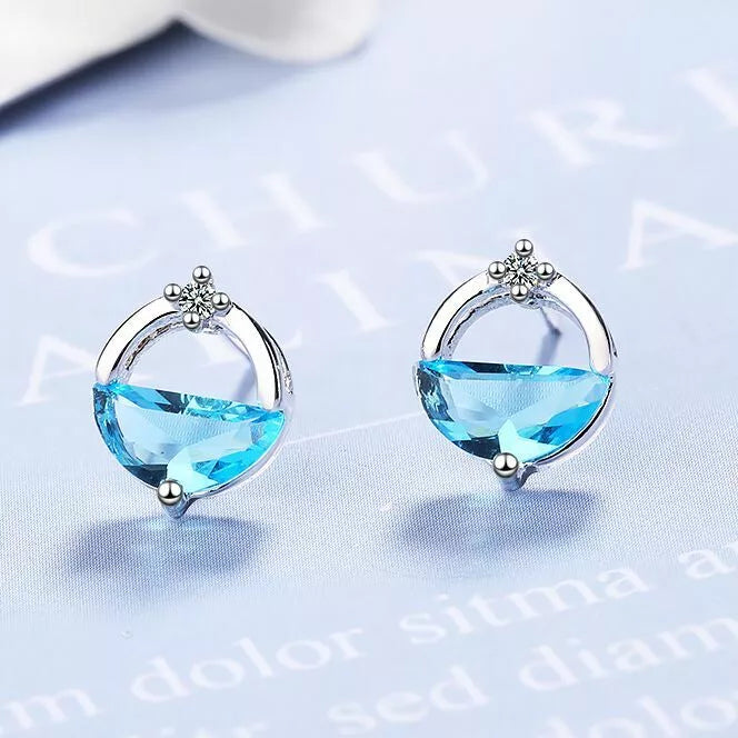 925 Sterling Silver Crystal Stud Earrings for Women – Circle Lake Design Hallmarked Jewellery Gift