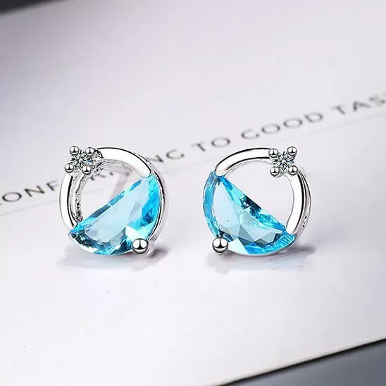 925 Sterling Silver Crystal Stud Earrings for Women – Circle Lake Design Hallmarked Jewellery Gift