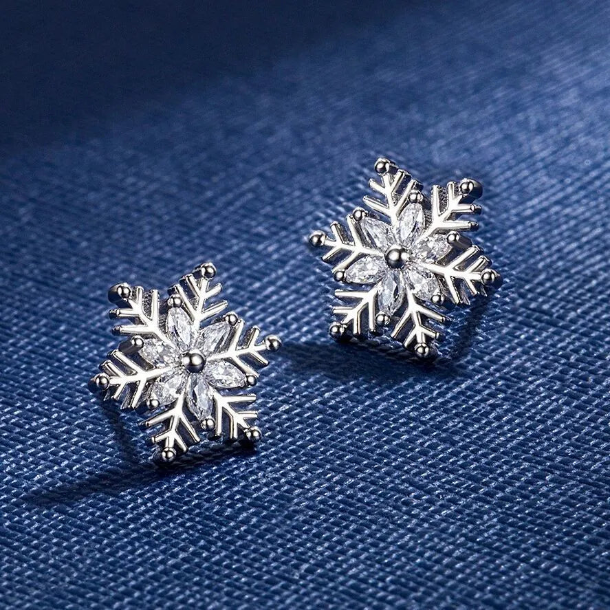 Snowflake Pendant Necklaces | Crystal Stud Earrings 925 Sterling Silver | Snowflake Jewellery Earrings