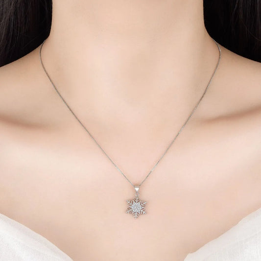 Snowflake Pendant Necklaces | Crystal Stud Earrings 925 Sterling Silver | Snowflake Jewellery Earrings