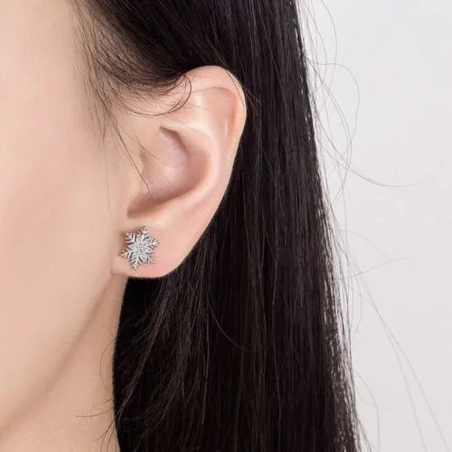 Snowflake Pendant Necklaces | Crystal Stud Earrings 925 Sterling Silver | Snowflake Jewellery Earrings