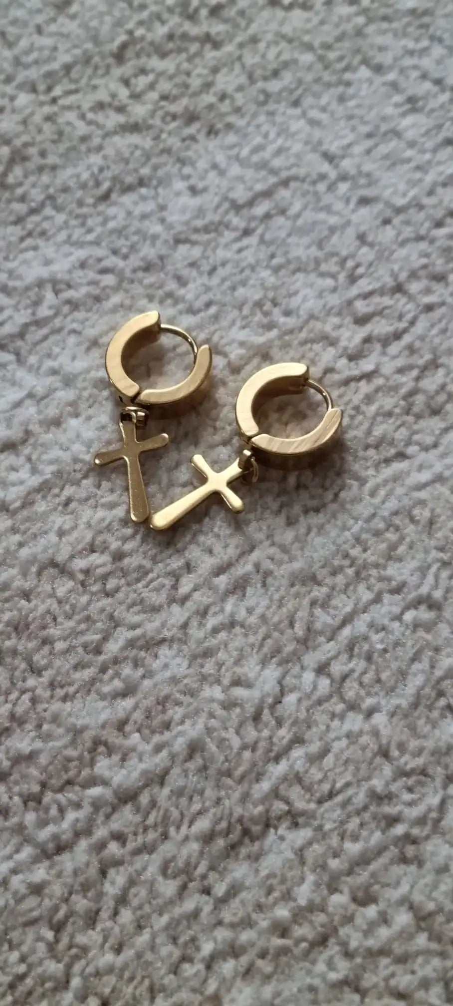 Stainless Steel Unisex Cross Stars Punk Dangle Earrings" "Gothic Hoop Huggies with Cross and Stars Design gold 5