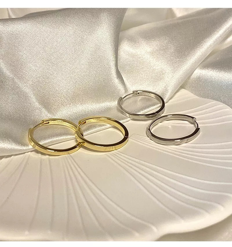 Sterling Silver & Gold Hinged Hoop Earrings – Geometric Sleeper Circle Rings Perfect Gift