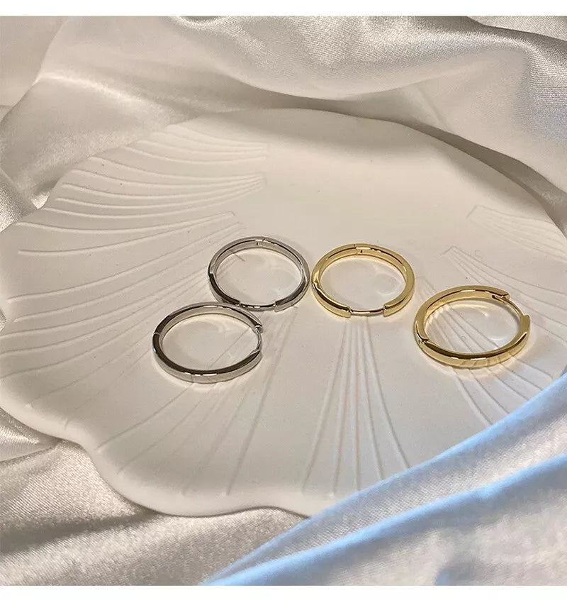 Sterling Silver & Gold Hinged Hoop Earrings – Geometric Sleeper Circle Rings Perfect Gift