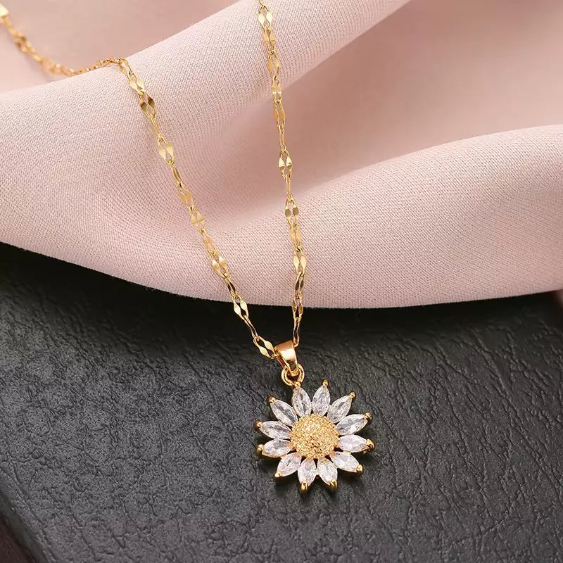 Zirconia Sunflower Pendant Necklace for Women