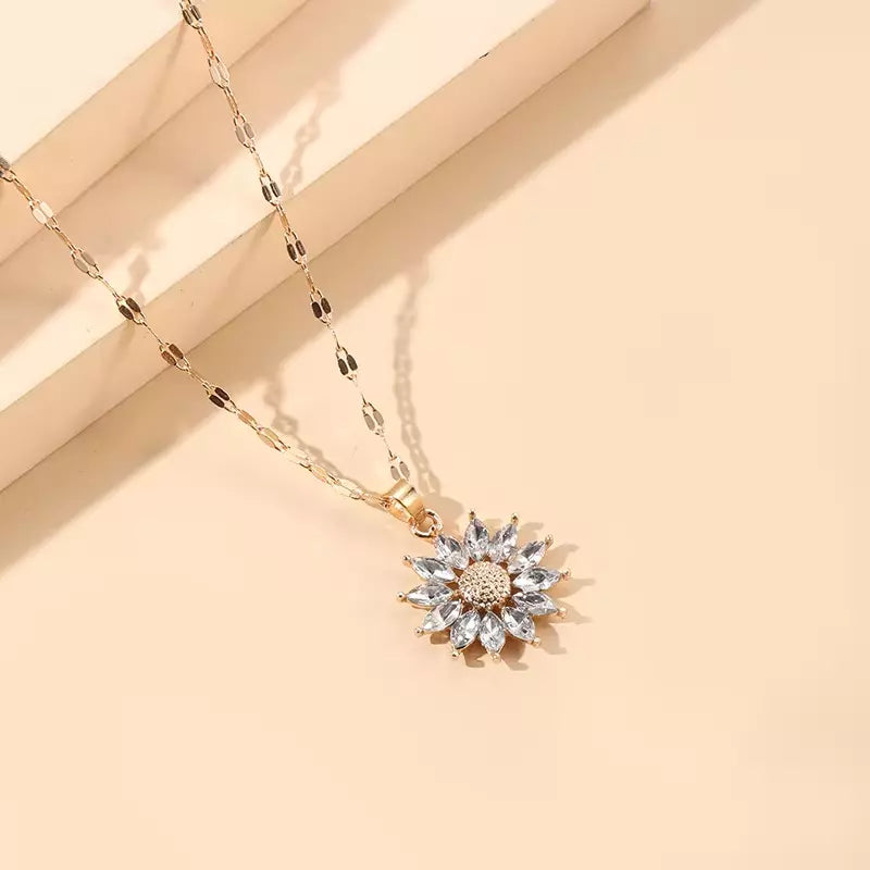 Zirconia Sunflower Pendant Necklace for Women